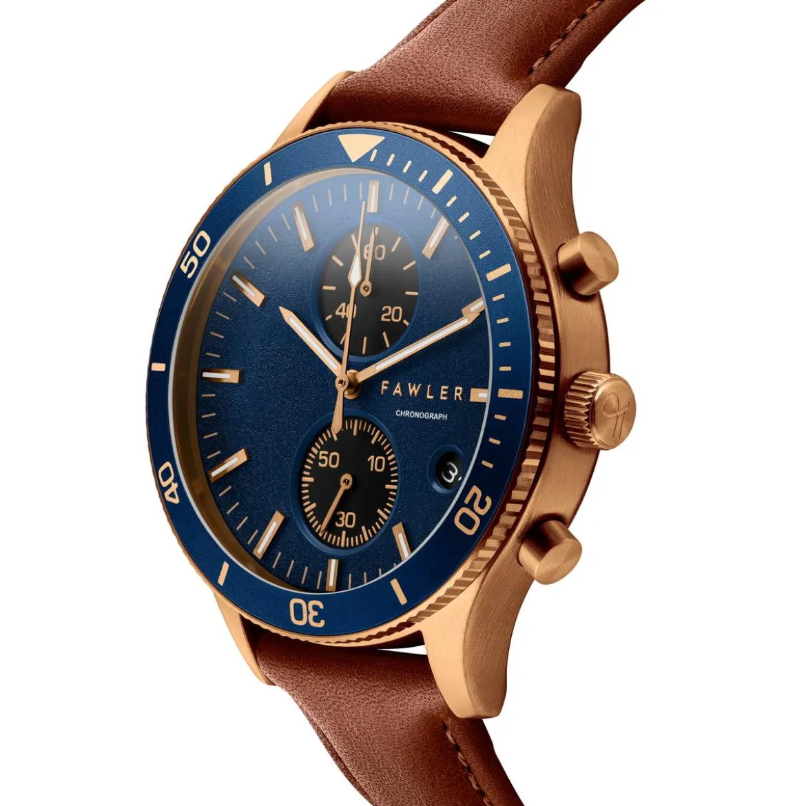 Aeris | Brązowo-miedziany zegarek chronograf z niebieską tarczą