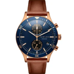 Aeris | Brązowo-miedziany zegarek chronograf z niebieską tarczą