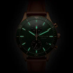 Aeris | Brązowo-miedziany zegarek chronograf z zieloną tarczą
