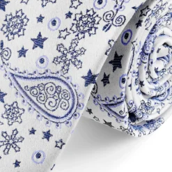 Biało-niebieski jedwabny krawat we wzór paisley | 6 cm