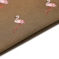 Brązowa dwustronna poszetka w różowe flamingi
