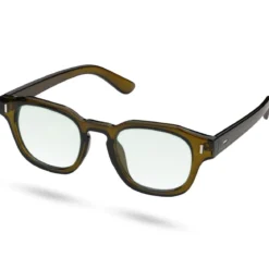 Brązowe geometryczne okulary przeciwsłoneczne gradient typu horn rimmed