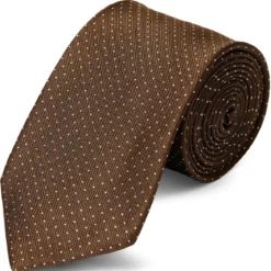 Brązowy krawat jedwabny w kropki 8 cm