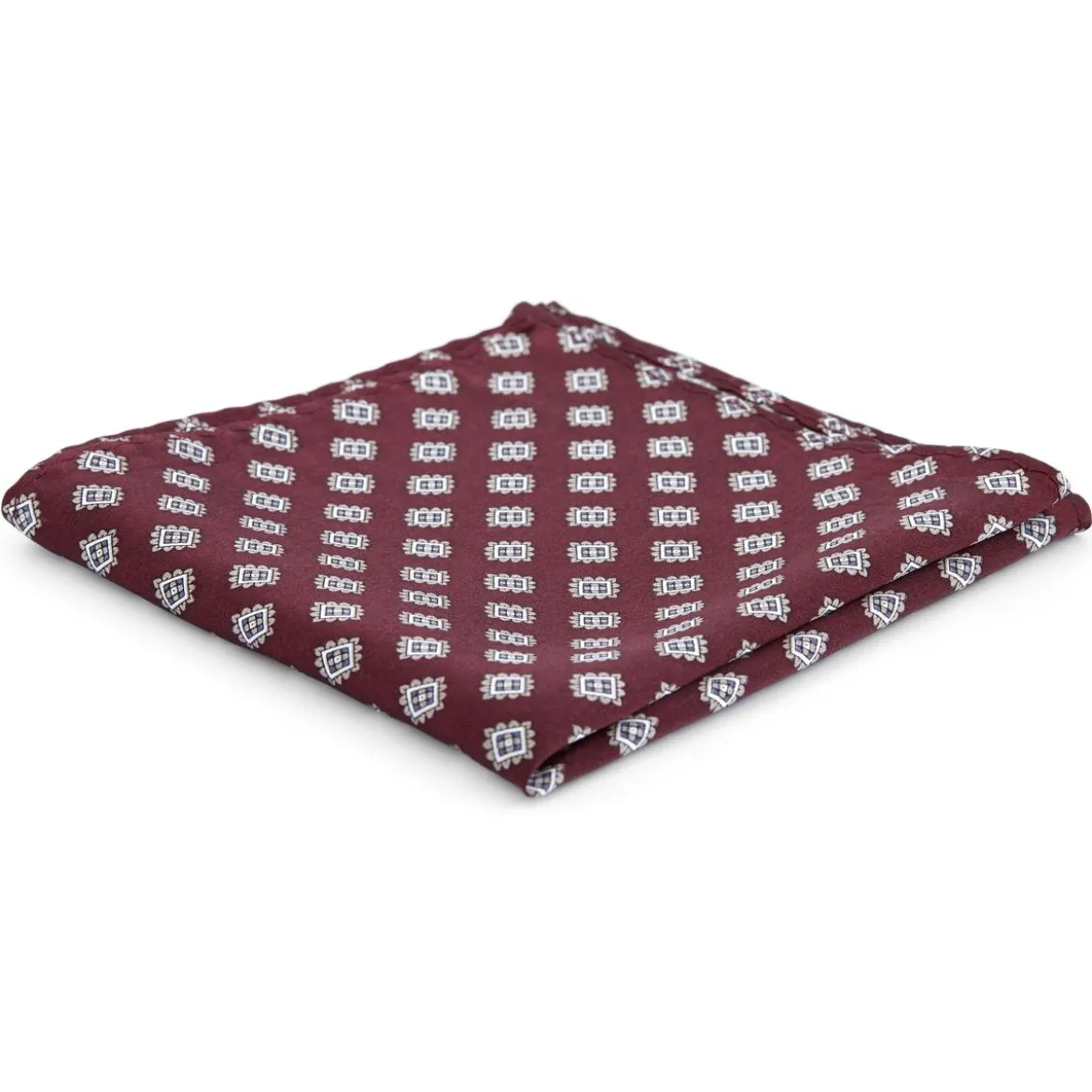 Burgundowa jedwabna poszetka w geometryczne wzory