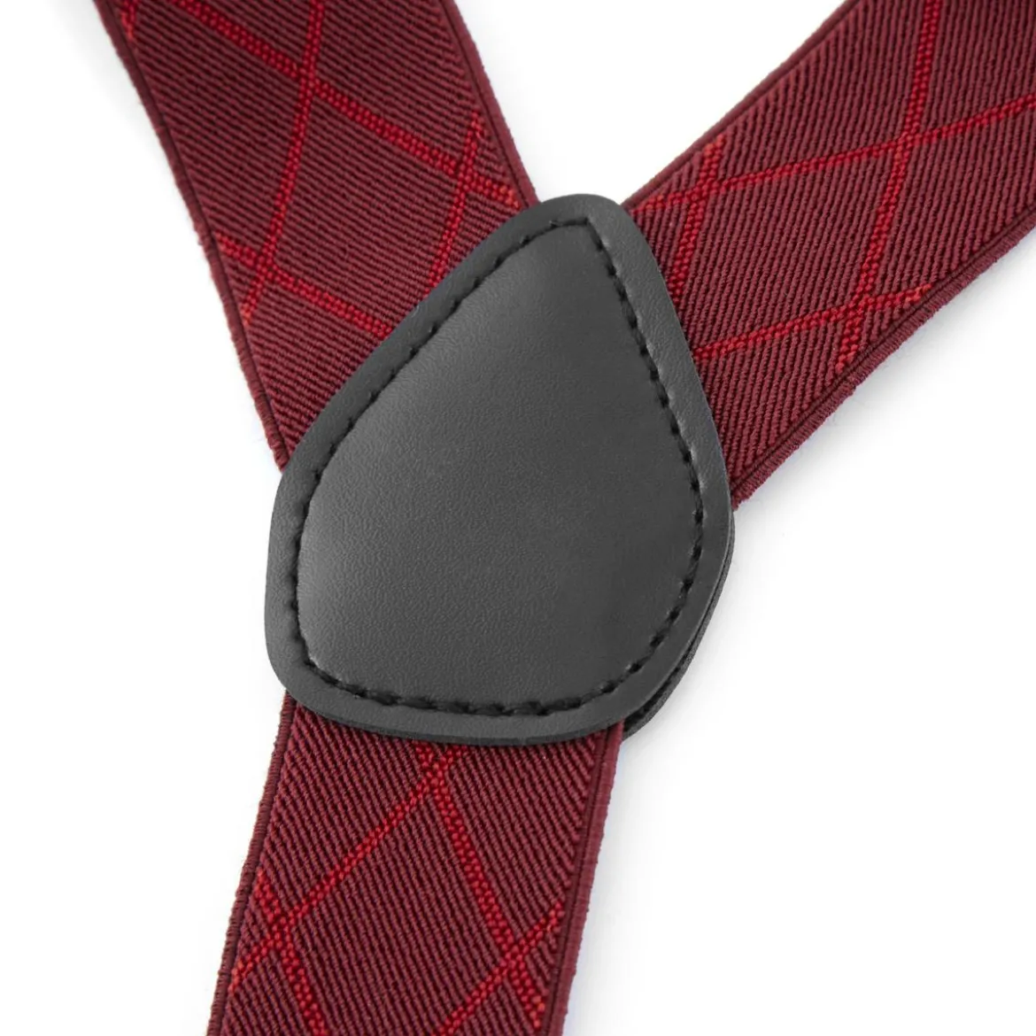 Burgundowe szelki w diamenty