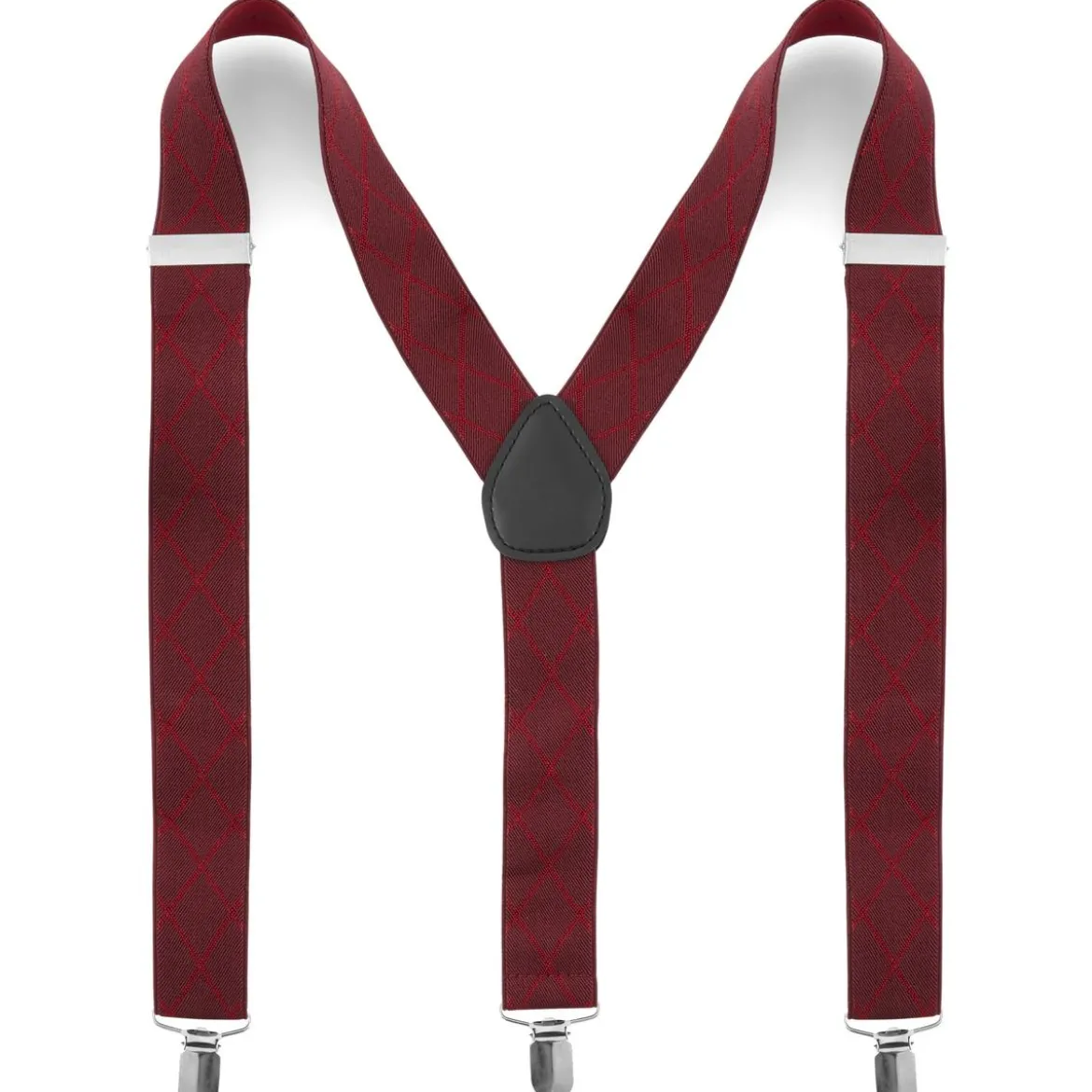 Burgundowe szelki w diamenty