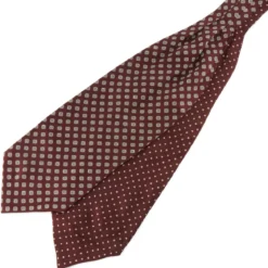 Burgundowy jedwabny musznik w kropki i geometryczne wzory