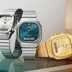 Casio Vintage AQ-240EG-9AEF Złoty zegarek analogowo-cyfrowy z kopertą z żywicy