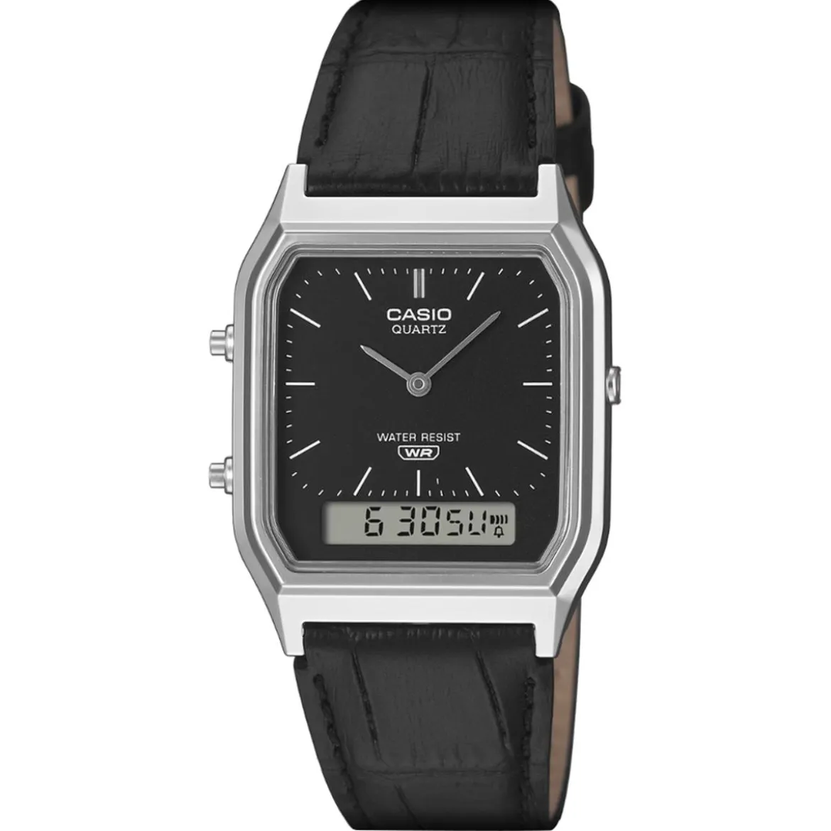 Casio Vintage AQ-230EL-1AEF Zegarek Ana-Digi w srebrnym odcieniu z paskiem z żywicy i skóry