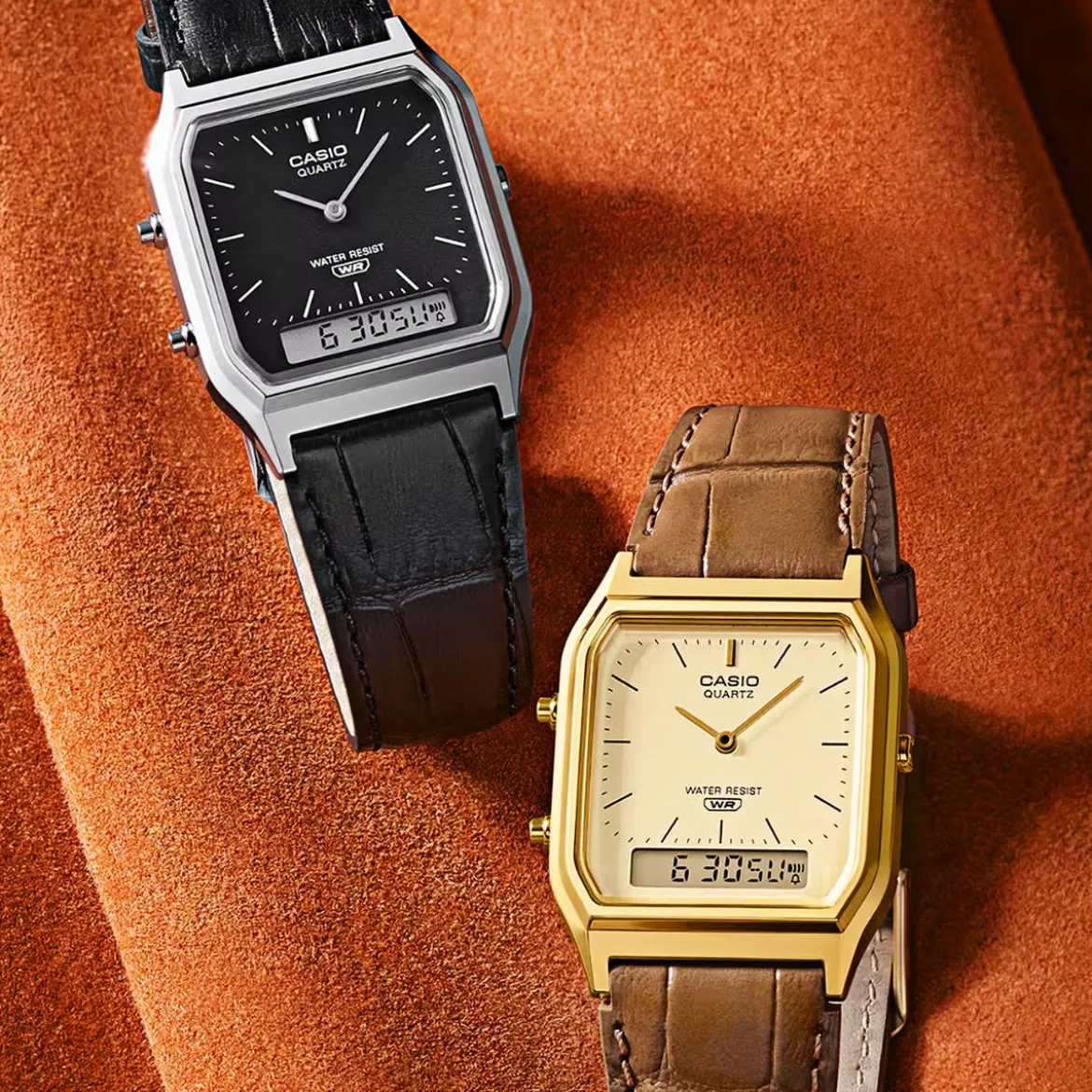 Casio Vintage AQ-230EL-1AEF Zegarek Ana-Digi w srebrnym odcieniu z paskiem z żywicy i skóry