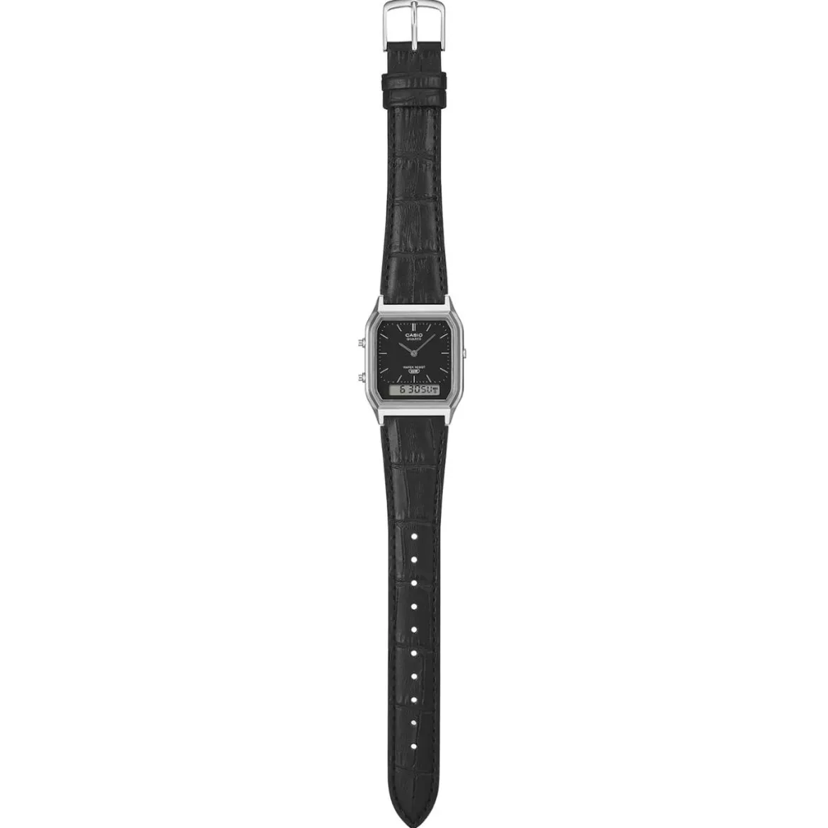 Casio Vintage AQ-230EL-1AEF Zegarek Ana-Digi w srebrnym odcieniu z paskiem z żywicy i skóry