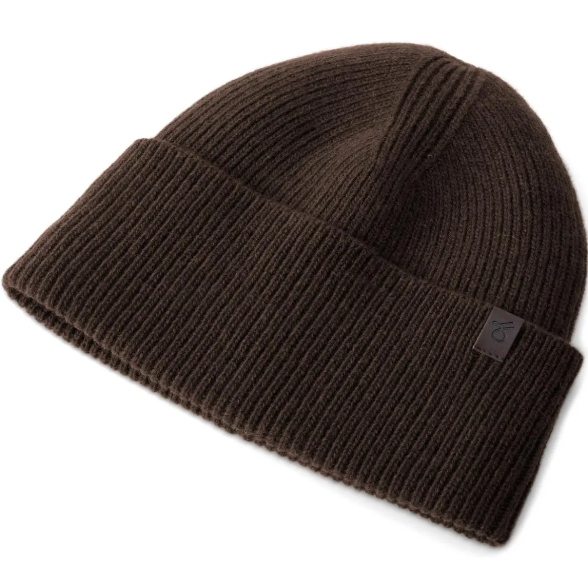 Ciemnobrązowa czapka beanie z wełny z recyklingu z mankietem