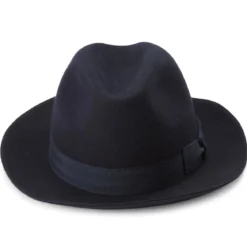 Ciemnogranatowy kapelusz fedora z surowymi krawędziami Filippo Moda