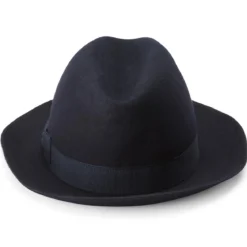 Ciemnogranatowy kapelusz fedora z surowymi krawędziami Filippo Moda