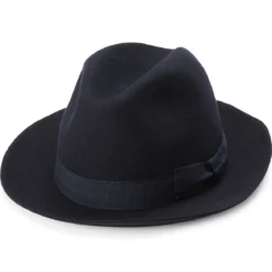 Ciemnogranatowy kapelusz fedora z surowymi krawędziami Filippo Moda