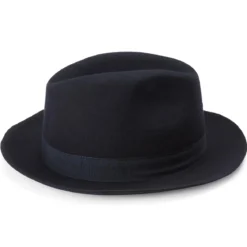 Ciemnogranatowy kapelusz fedora z surowymi krawędziami Filippo Moda