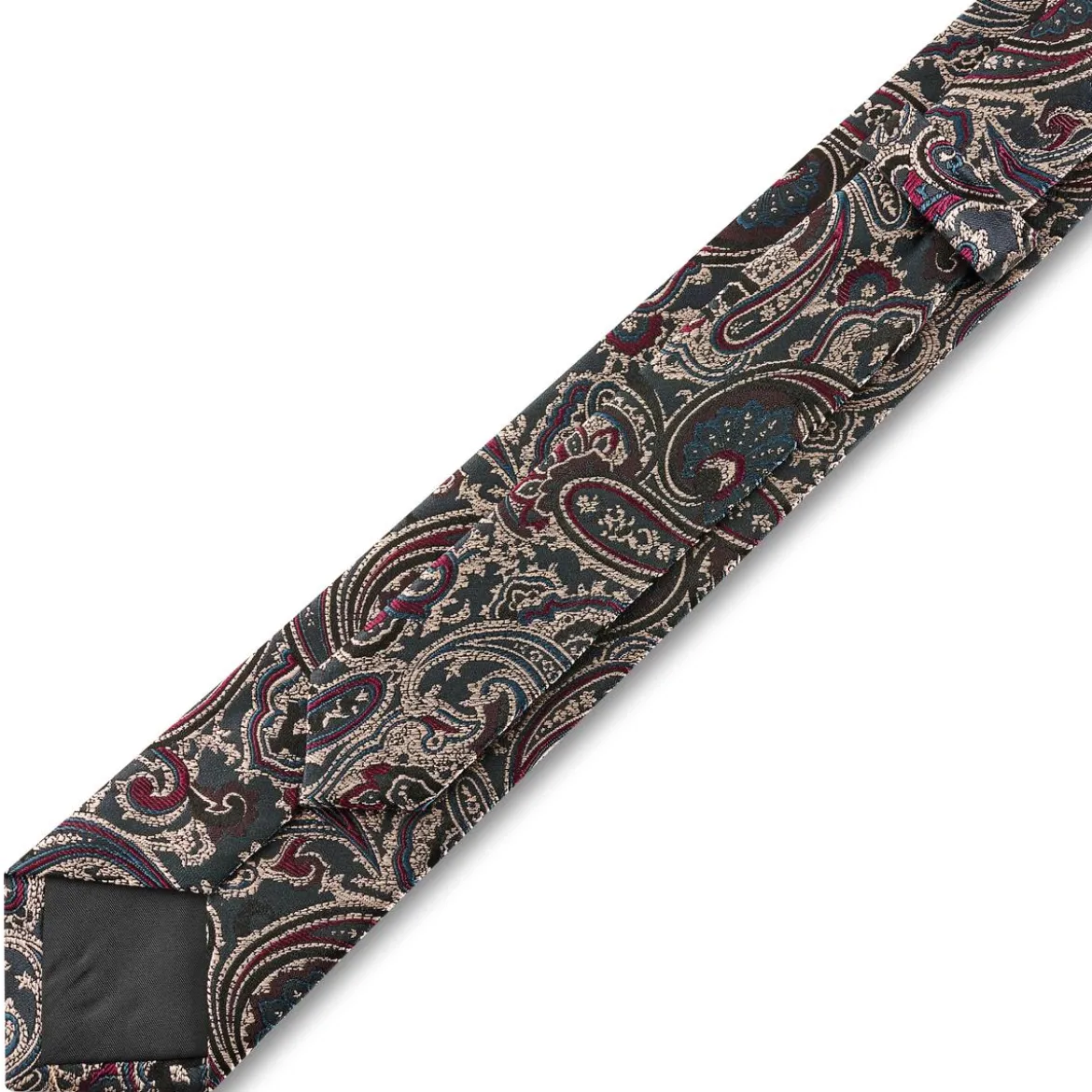 Ciemnoniebieski i ciemnozielony jedwabny krawat we wzór paisley | 6 cm
