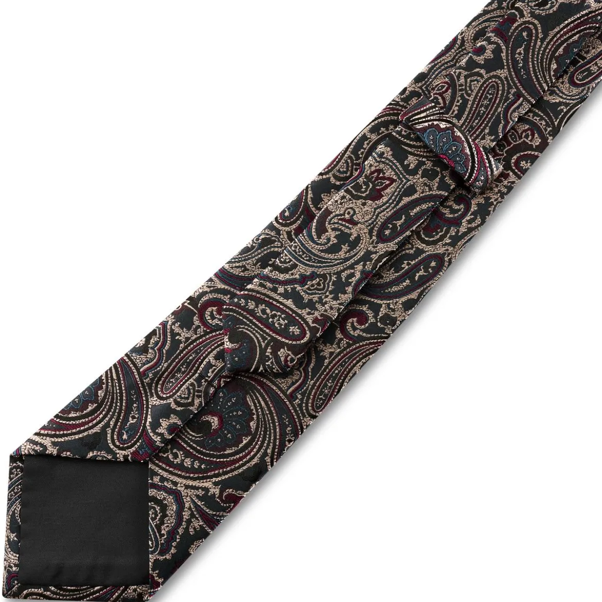 Ciemnoniebieski i ciemnozielony jedwabny krawat we wzór paisley | 8 cm