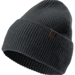Ciemnoszara czapka beanie z wełny z recyklingu z mankietem