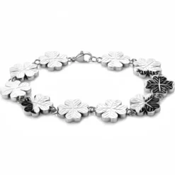 Clover | 15 mm bransoletka z koniczyną ze stali nierdzewnej w srebrnym kolorze
