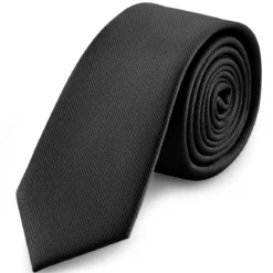 6 cm czarny wąski krawat rypsowy