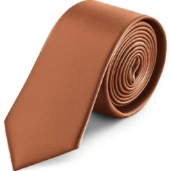 6 cm koniakowy wąski krawat satynowy