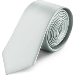 6 cm srebrzysty wąski krawat satynowy