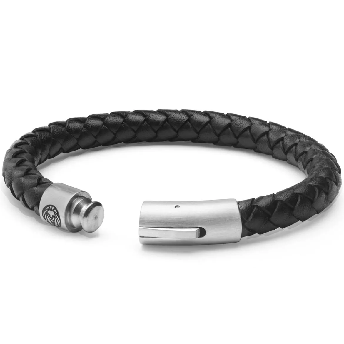 Collins | 8 mm czarna pleciona bransoletka skórzana