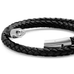 Czarna owijana skórzana bransoletka 6 mm Collins