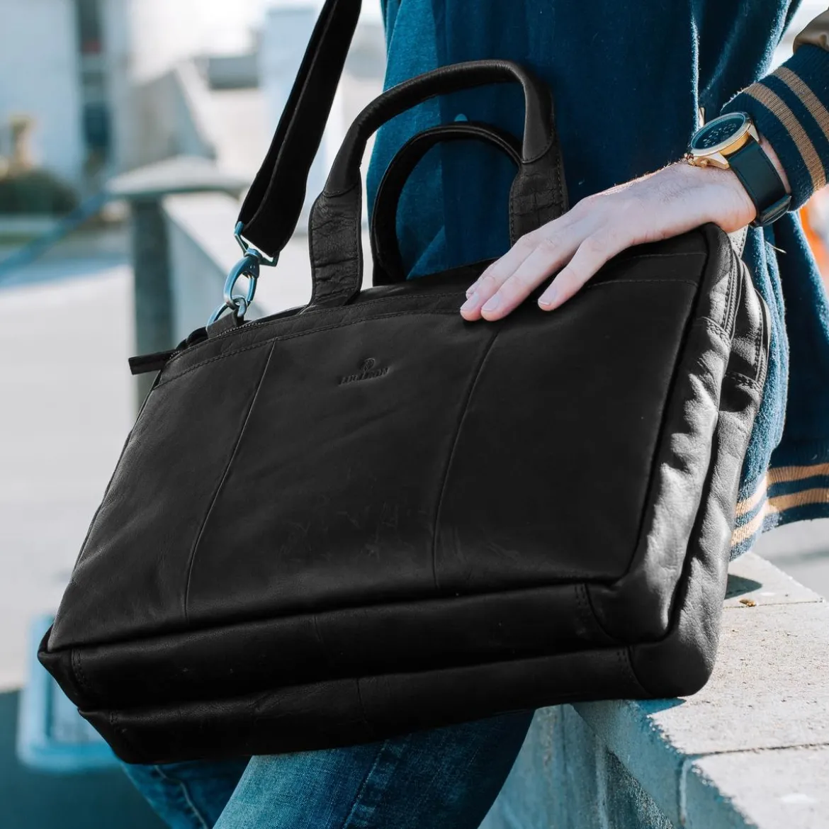 Czarna skórzana torba na laptopa Montreal