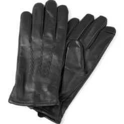 Czarne rękawiczki z owczej skóry do ekranu dotykowego
