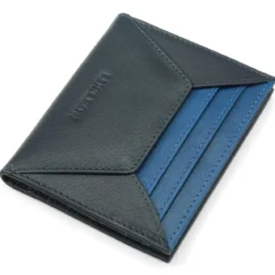 Czarno-niebieskie skórzane etui na karty RFID Loren
