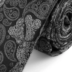 Czarno-szary jedwabny krawat z czaszkami we wzór paisley | 6 cm