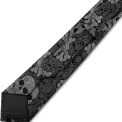 Czarno-szary jedwabny krawat z czaszkami we wzór paisley | 8 cm