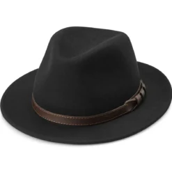 Czarny kapelusz fedora z płaskim rondem Flavio Moda