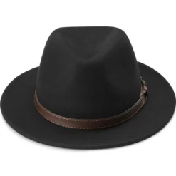 Czarny kapelusz fedora z płaskim rondem Flavio Moda