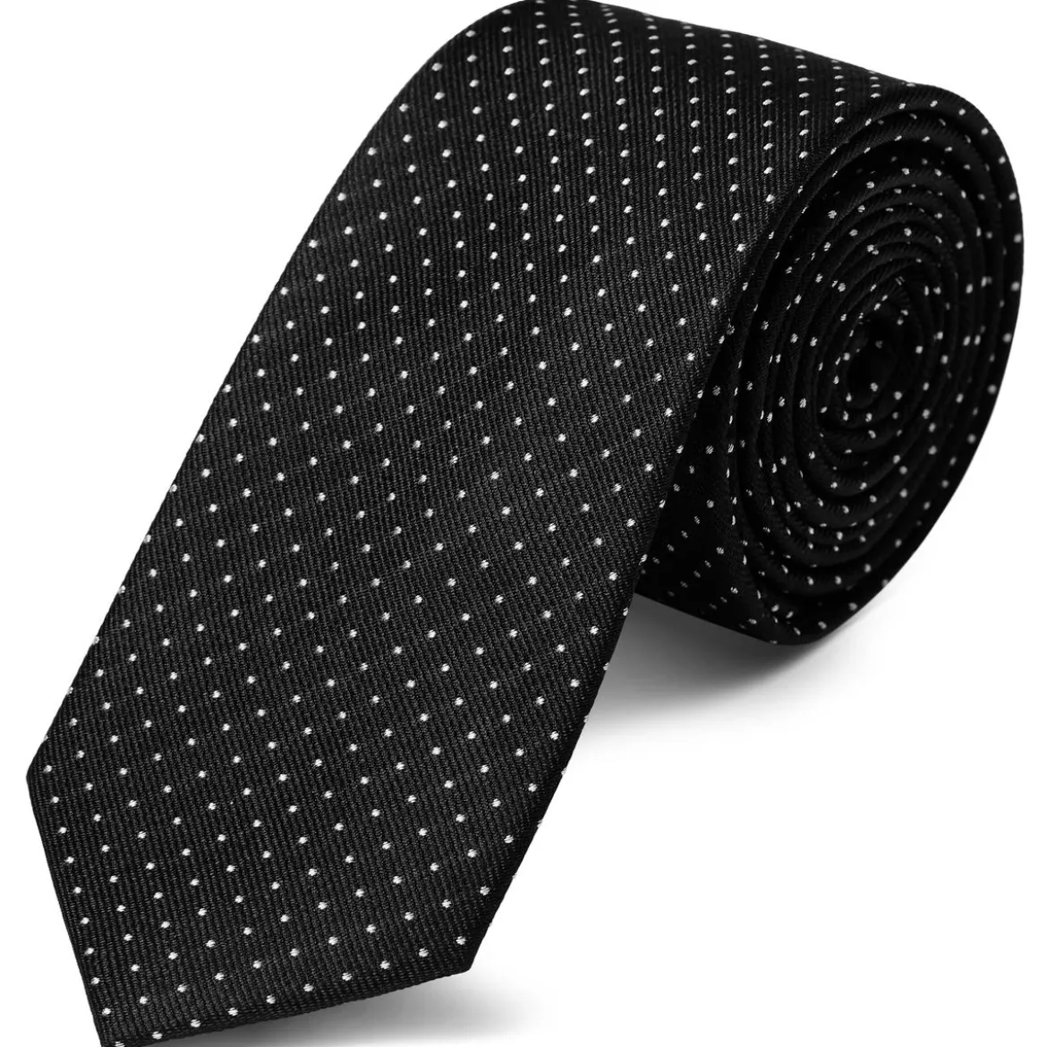 Czarny krawat jedwabny w kropki 6 cm