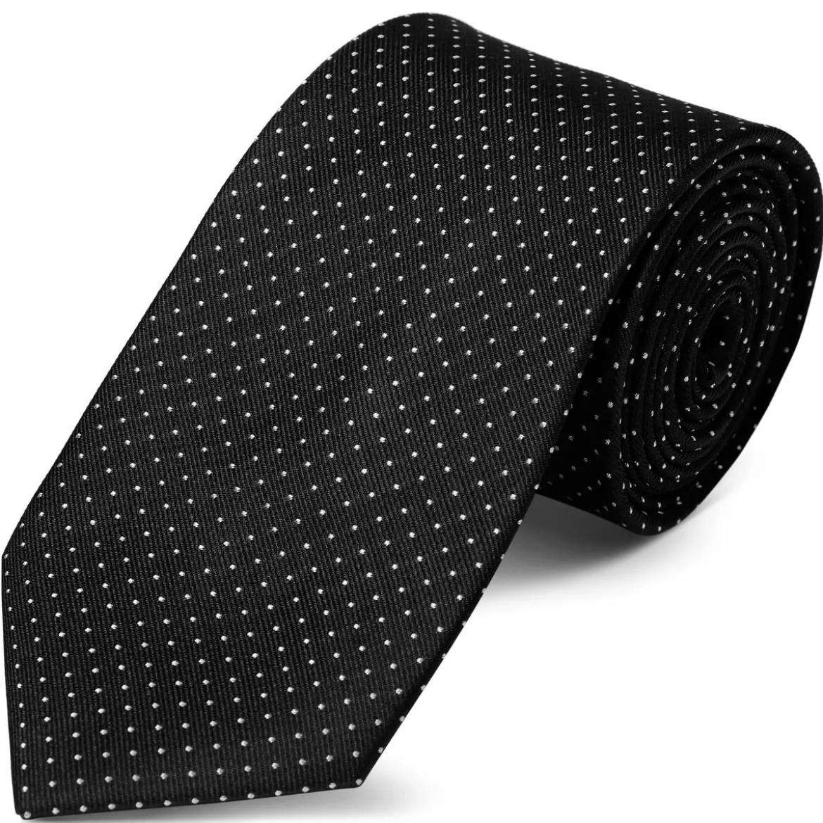 Czarny krawat jedwabny w kropki 8 cm