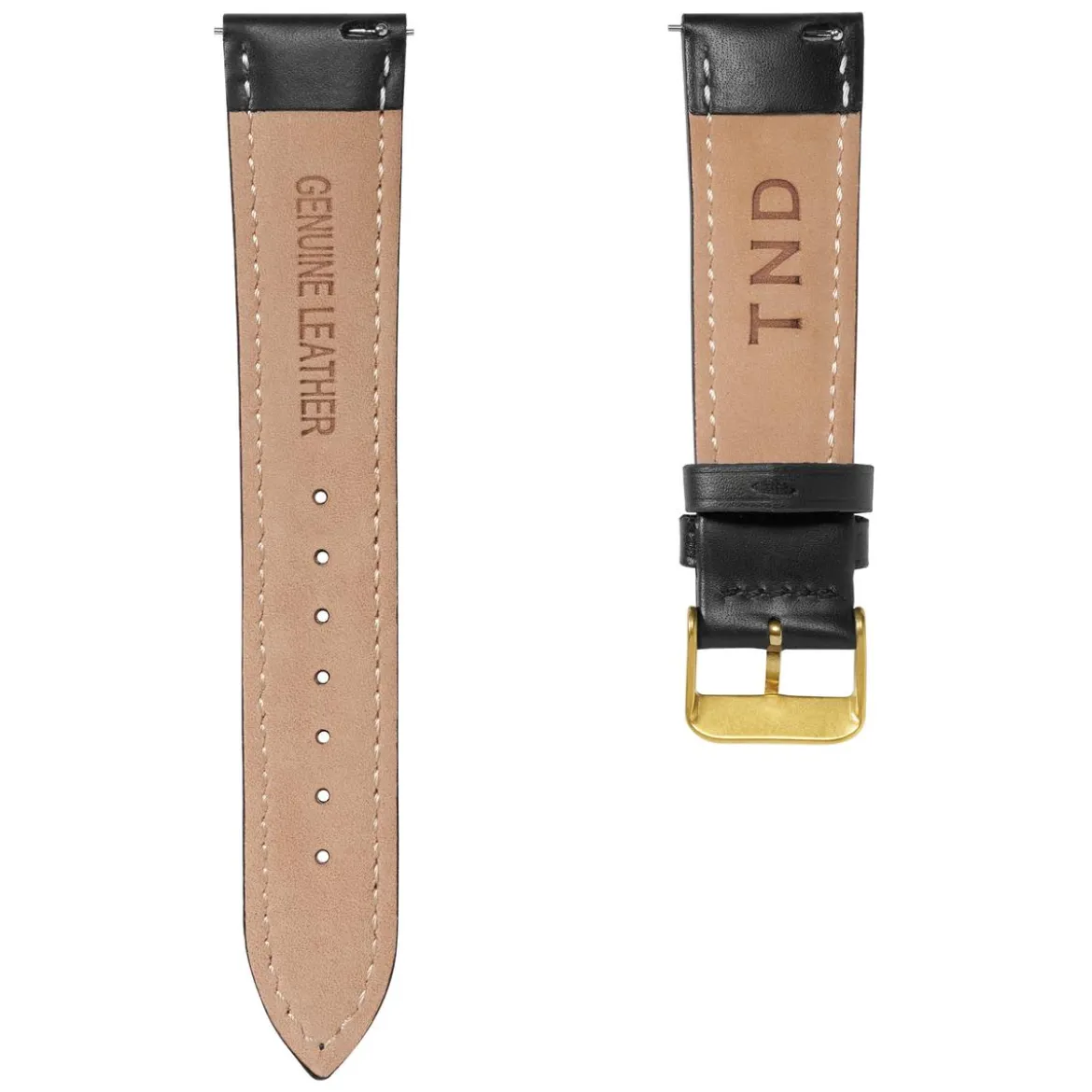 Czarny 18 mm skórzany pasek do zegarka ze złocistą klamrą – szybki w wymianie