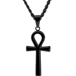Czarny naszyjnik z wisiorkiem Ankh