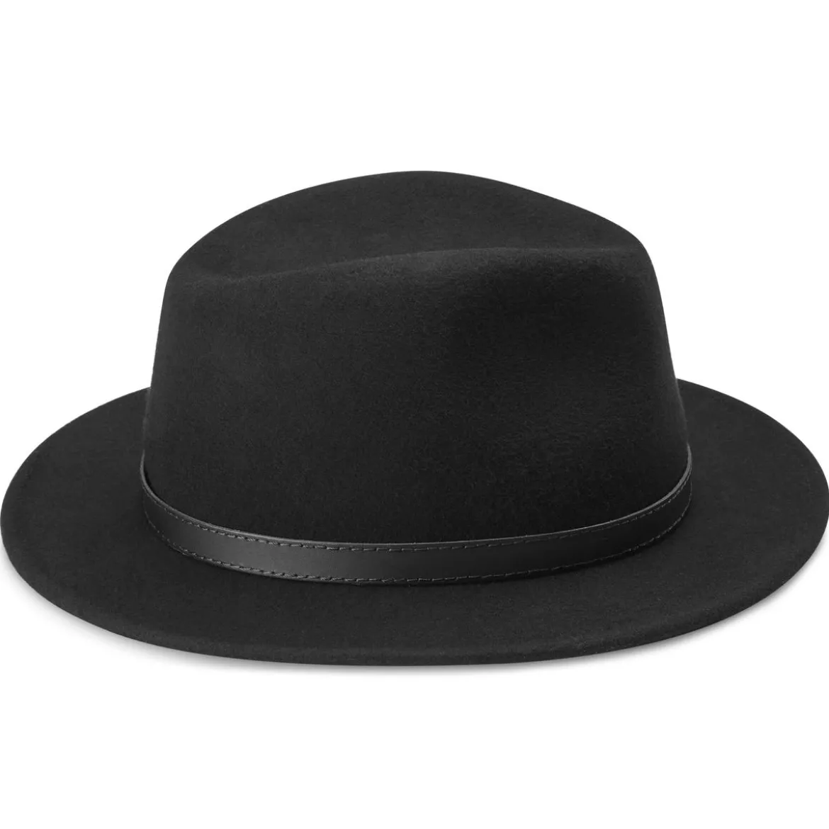 Czarny wełniany kapelusz fedora z płaskim rondem Flavio Moda