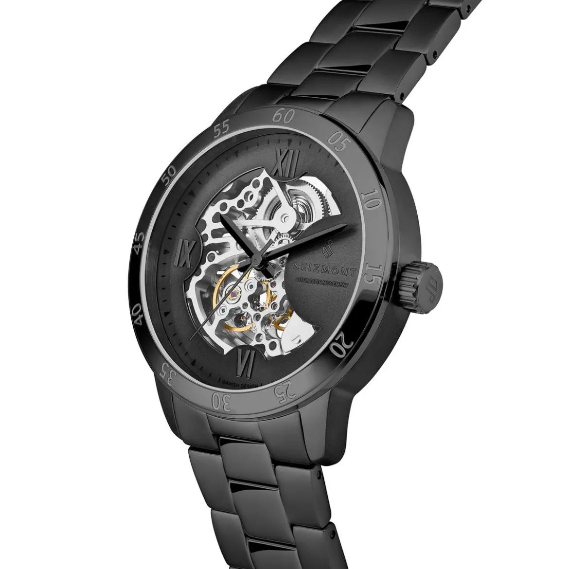 Dante II | Czarny zegarek z widocznym mechanizmem