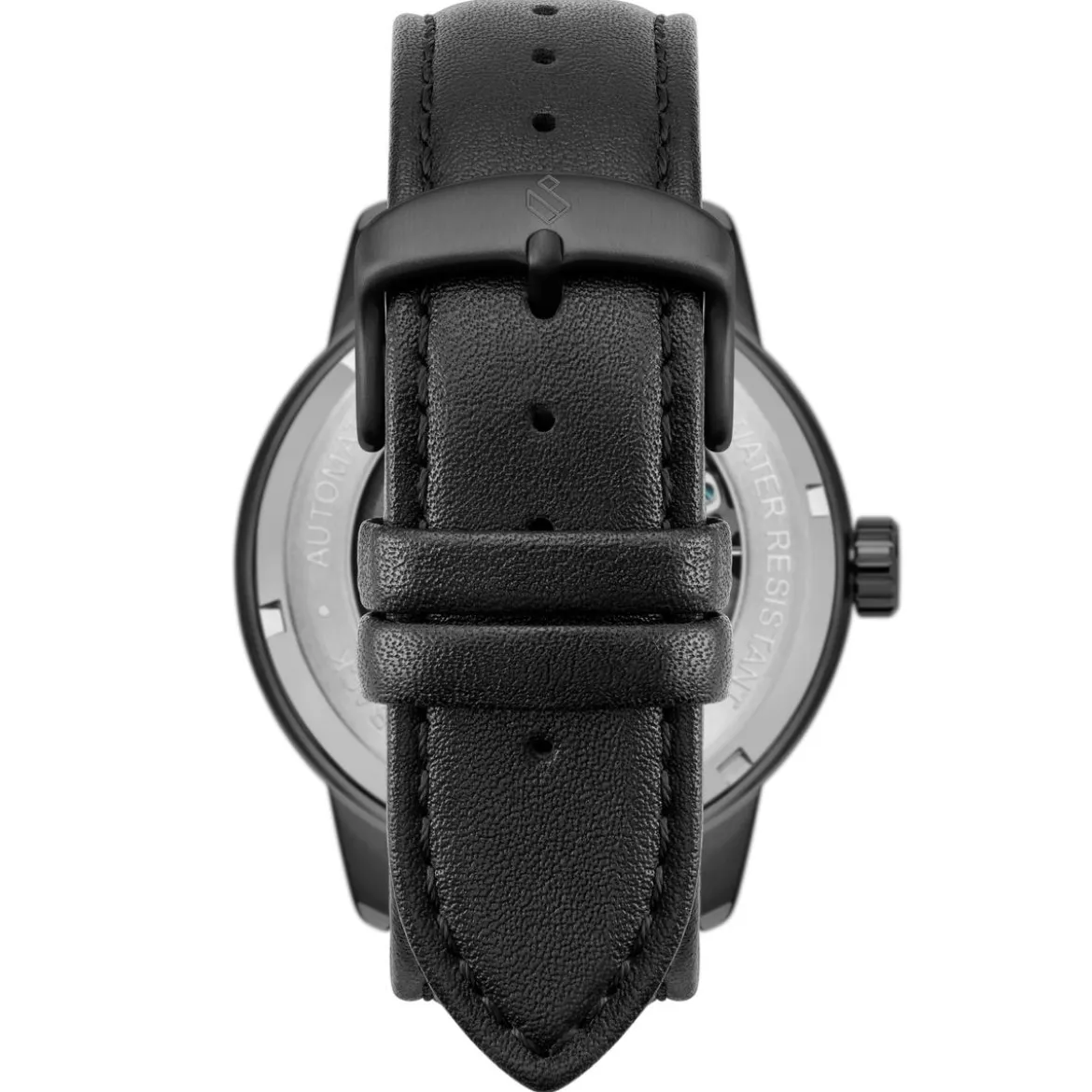 Dante II | Czarny zegarek z widocznym mechanizmem z paskiem skórzanym