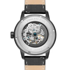 Dante II | Czarny zegarek z widocznym mechanizmem z paskiem skórzanym