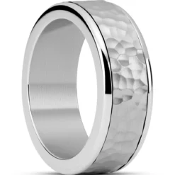 Enthumema | 8 mm młotkowany srebrzysty pierścionek antystresowy fidget ze stali nierdzewnej