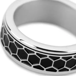 Enthumema | 8 mm srebrzysty pierścionek antystresowy fidget plaster miodu ze staIi nierdzewnej