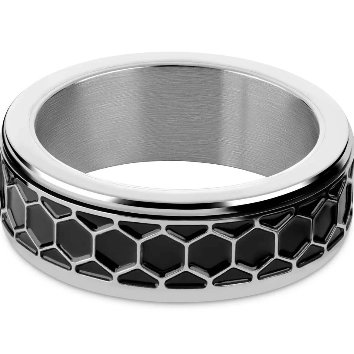 Enthumema | 8 mm srebrzysty pierścionek antystresowy fidget plaster miodu ze staIi nierdzewnej