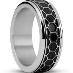 Enthumema | 8 mm srebrzysty pierścionek antystresowy fidget plaster miodu ze staIi nierdzewnej