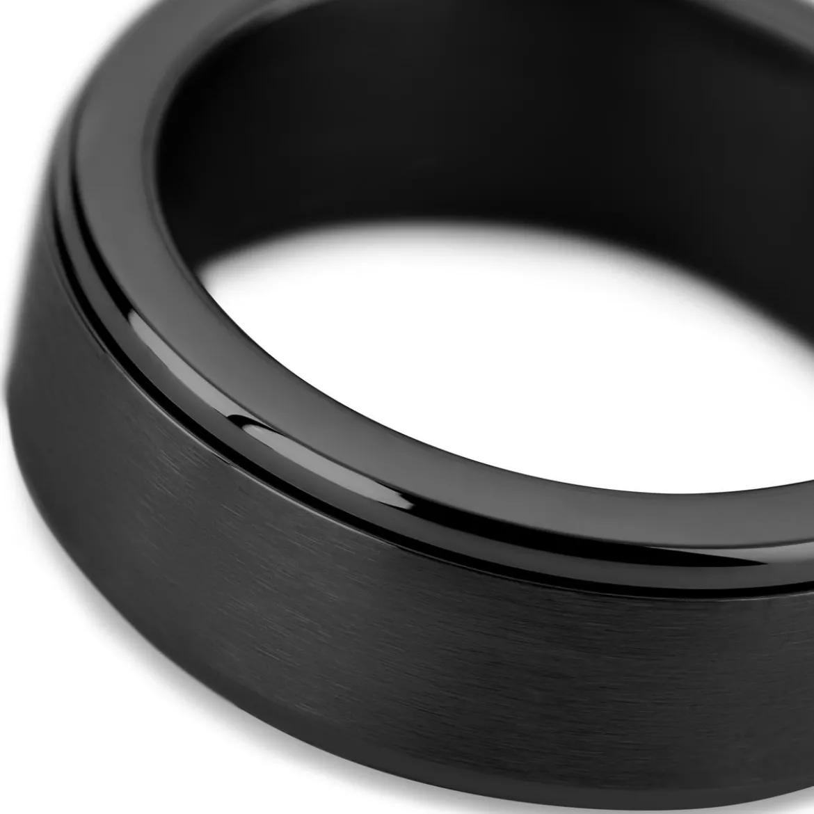 Enthumema | 8 mm szczotkowany czarny pierścionek antystresowy fidget ze staIi nierdzewnej