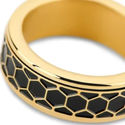 Enthumema | 8 mm złocisty pierścionek antystresowy fidget plaster miodu